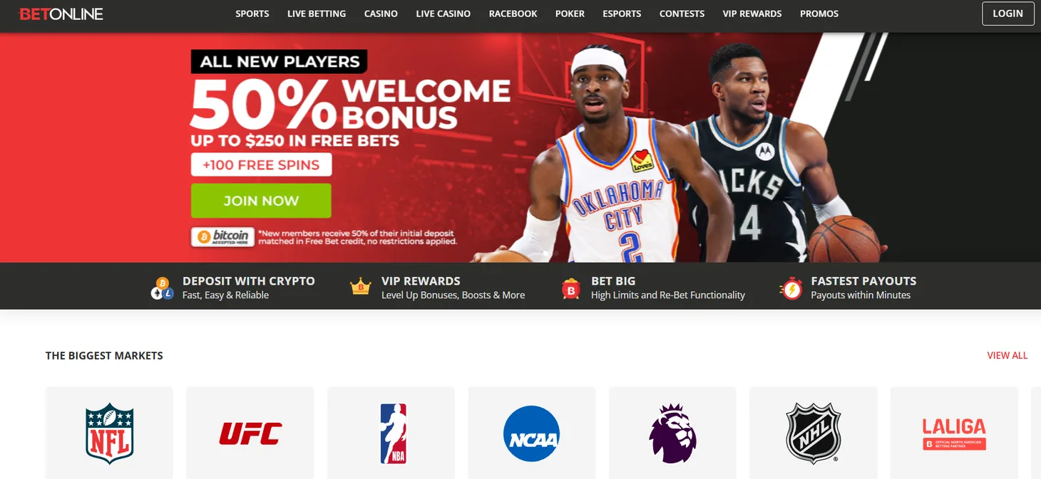 BetOnline casino homepage showing the current welcome offer (US capture)