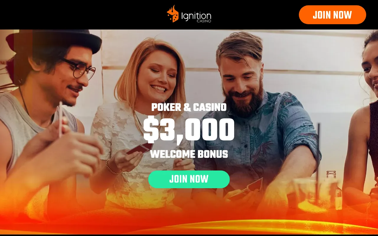 Ignition casino homepage showing the current welcome offer (US capture)